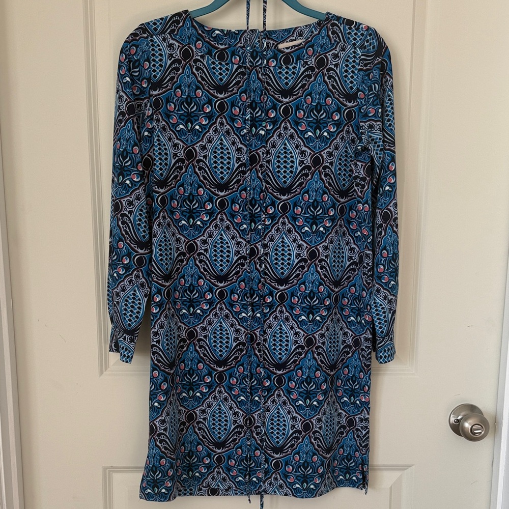 LOFT Blue and Pink Patterned Long Sleeve Dress, XSP